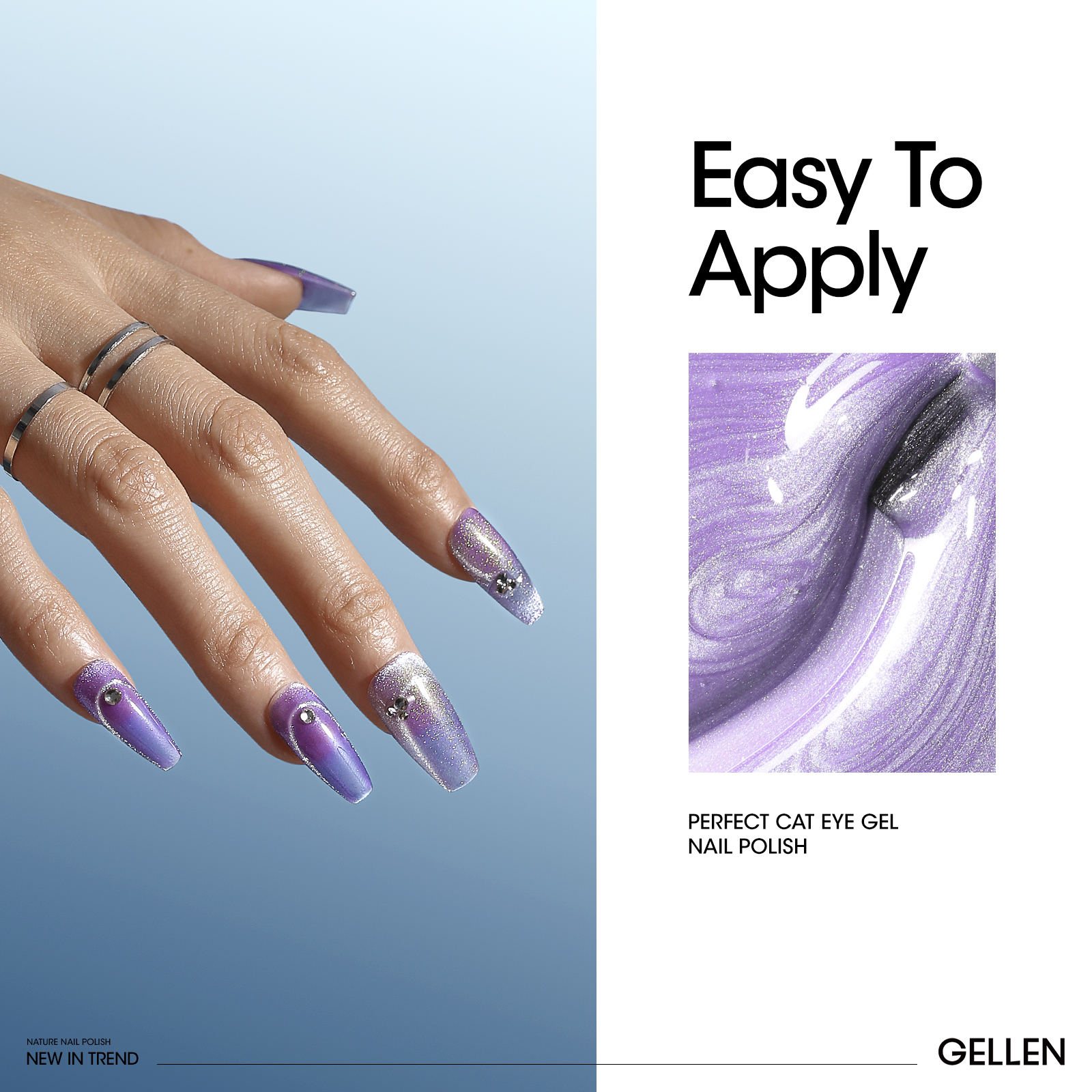 Gellen Cat Eye Gel Nail Polish Kit, 6 Colors Glitter Purple Cat Eye Gel Polish with Magnet, Soak Off UV/LED Nail Gel Kit, Salon Nail Art Valentine Gifts for Women