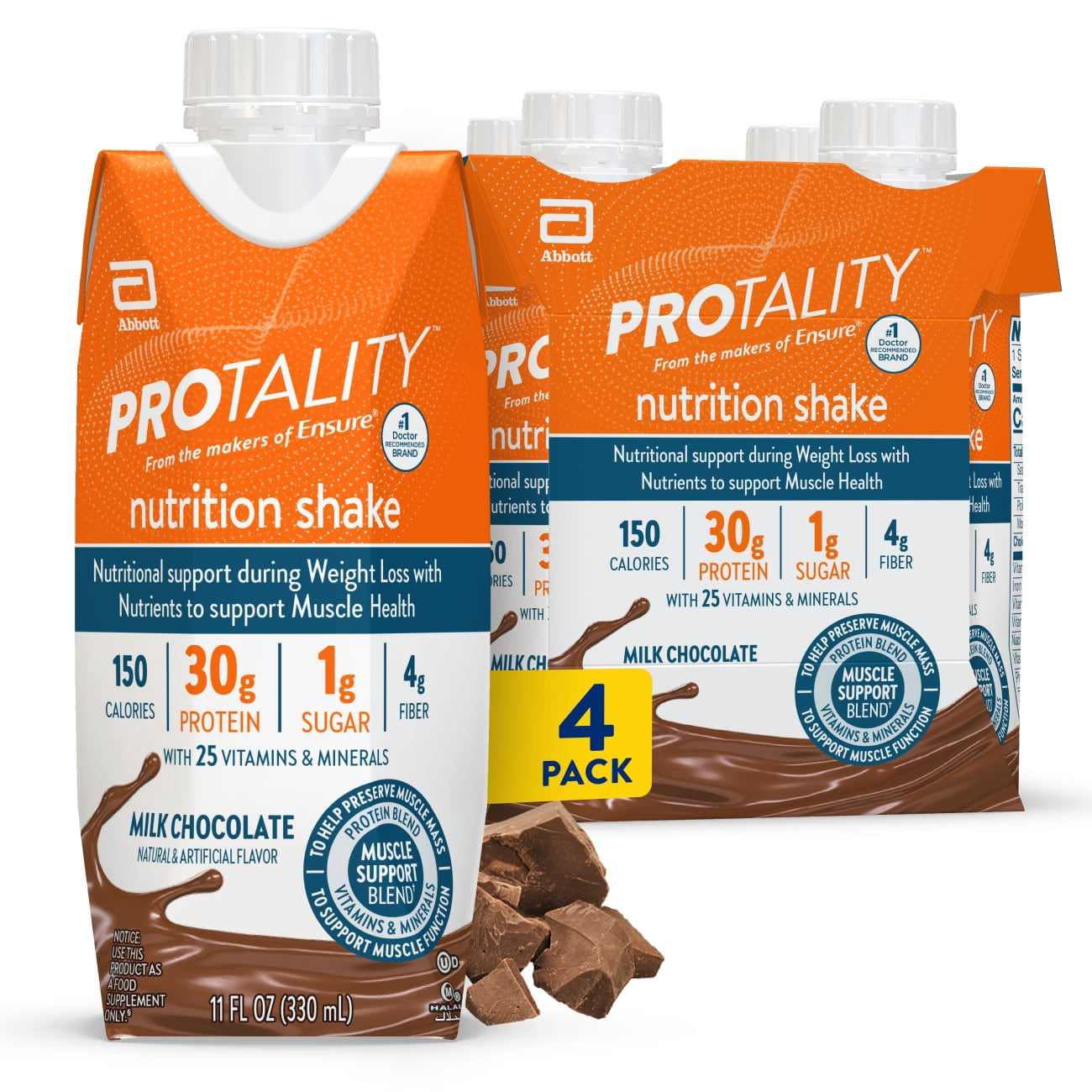 PROTALITY Protein Nutrition Shake I Milk Chocolate I 4 Pack