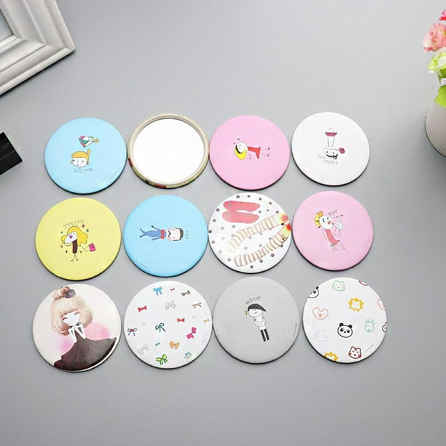 Small Mirror Portable Mini Pocket Cute Cartoon Round Design Mirror Random Makeup