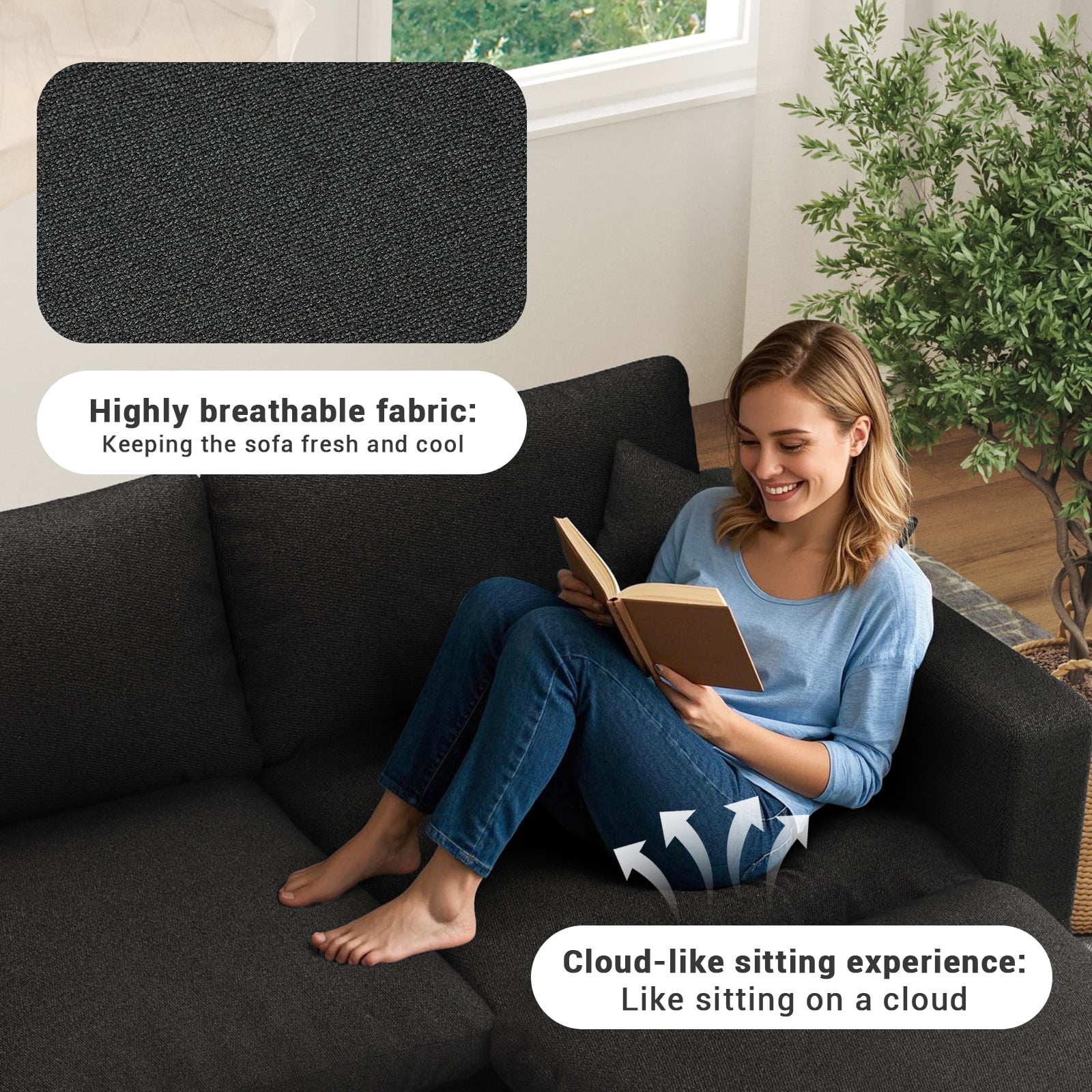 Gtilzria Cloud Modular Sectioanl Sofa Couch, Comfy Modern Sectioanl Cloud Couch Modular Down Filled Sofa with Ottoman for Living Room Apartment Office, Black