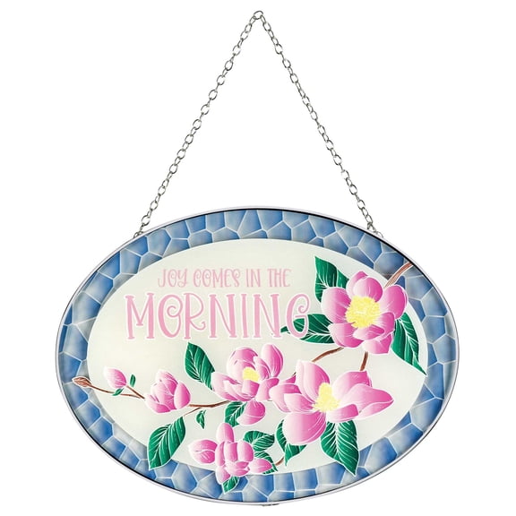 Dicksons Joy Comes In The Morning Pink Floral 9 inch Glass Sun Catcher with Suction Cup