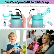 Oldley Kids 12oz Water Bottle with Spill Chug, Flip Top, Fruit Strainer, Green Purple