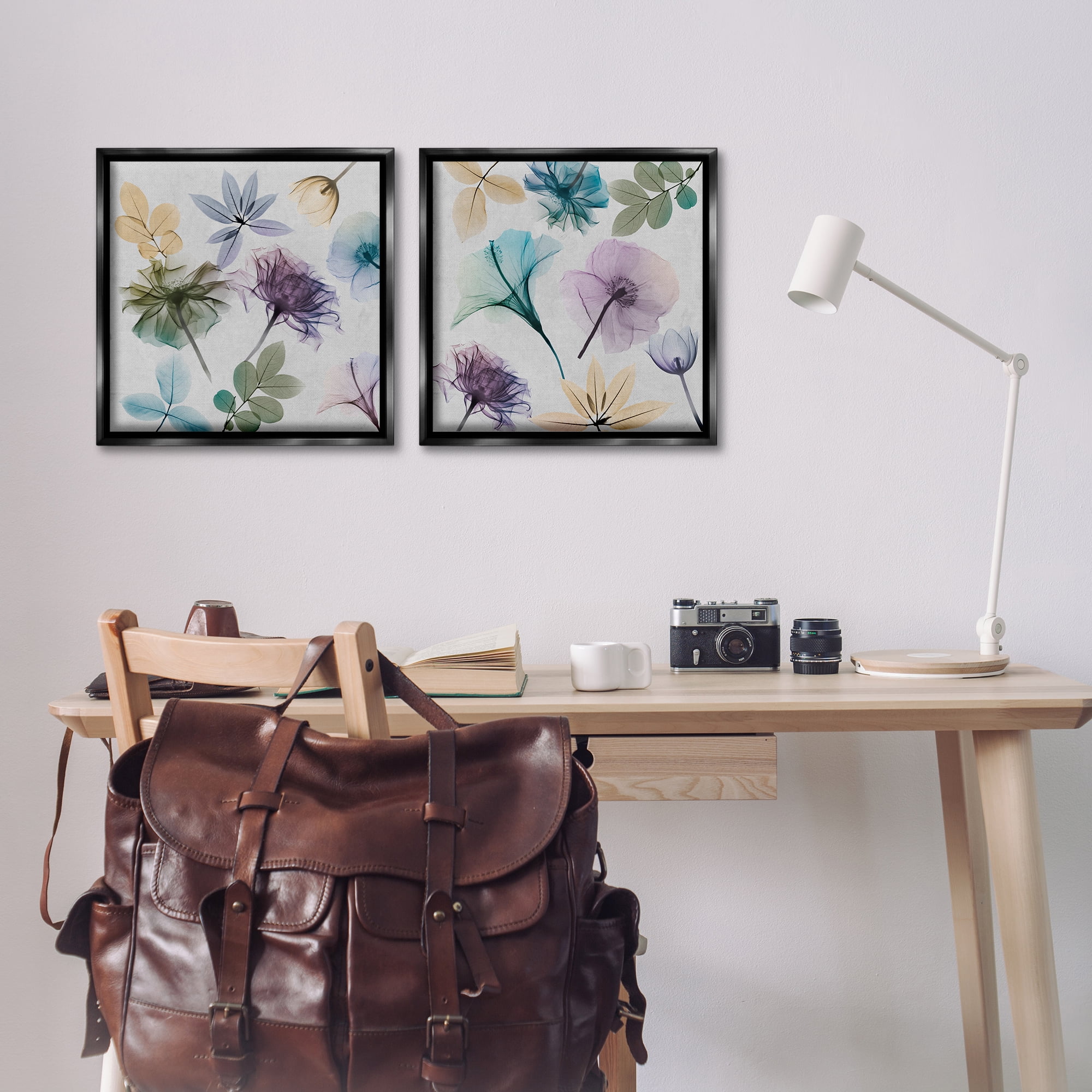 Stupell Industries X-Ray Floral Collage Plants & Flowers Painting Black Floater Framed Canvas Art Print Wall Art, 18 x 18, Set of 2