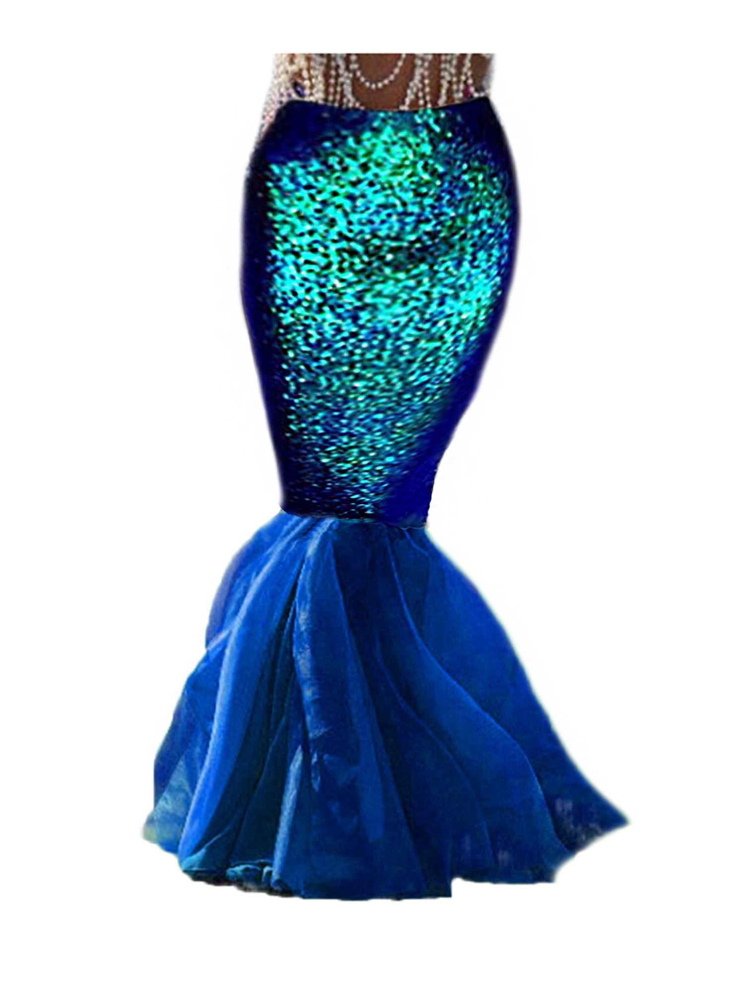 Womens Mermaid Costume Cosplay Halloween Party Sequined Long Dress Tail Skirt