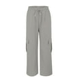 thumbnail image 3 of Womens Trousers Work Pants Mid Rise Relaxed Straight Leg Cargo Casual Trousers with Multi Pockets Women's Pants Gray M, 3 of 7