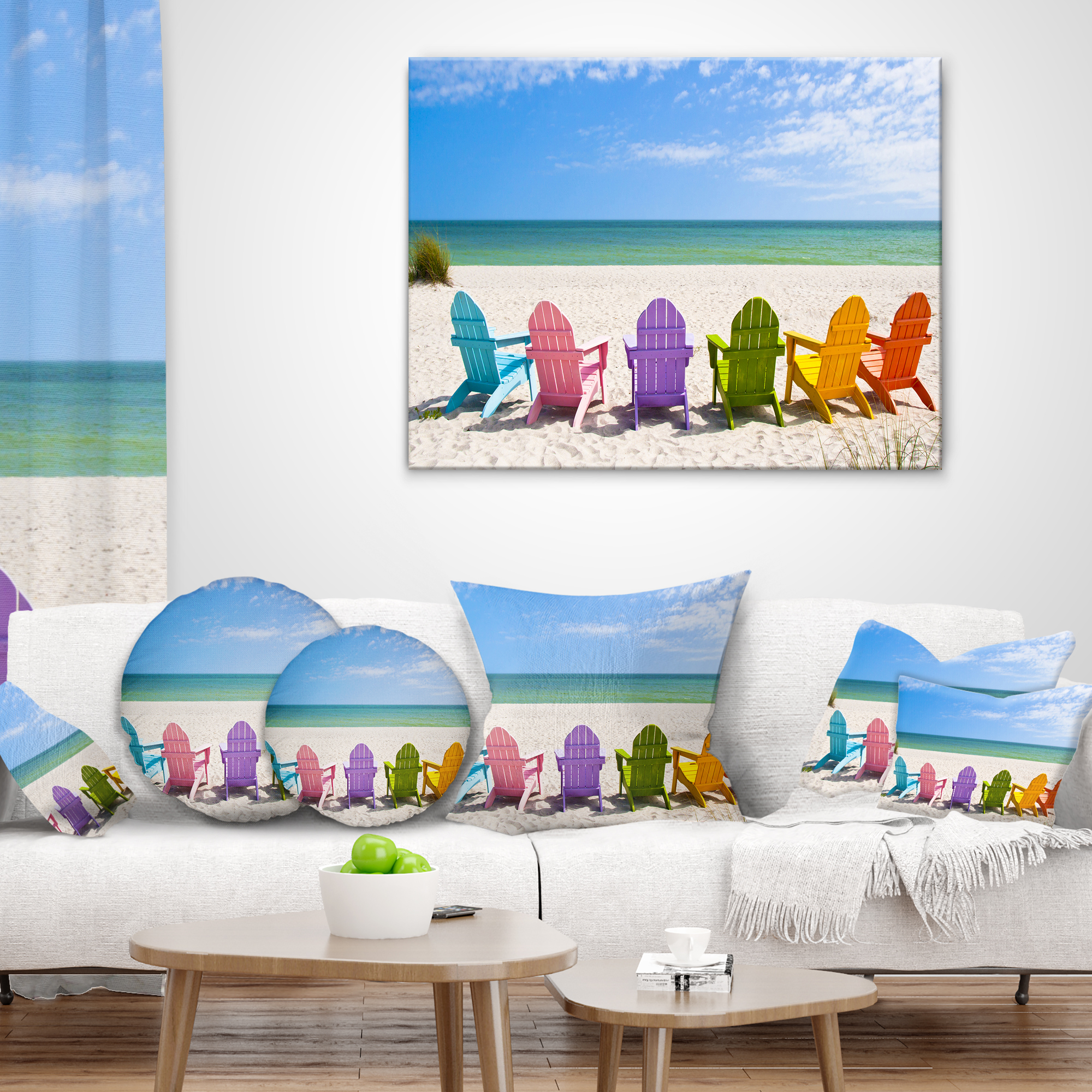 Designart Adirondack Beach Chairs - Seashore Photo Throw Pillow - 18x18