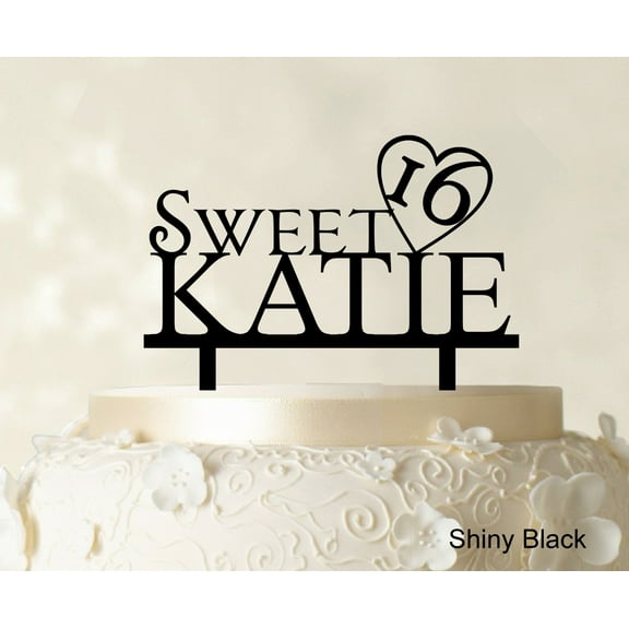 "Personalized Birthday Cake Topper Shiny Black Cake Topper Color Option Available 5""-7"" Inches Wide"
