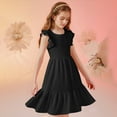 thumbnail image 4 of Girls Floral Dress Baby Girls Flowy Midi Dresses Ruffle Sleeve A-Line Solid Color Casual Crew Neck Sleeveless Beach Sundress New Black 5T, 4 of 9
