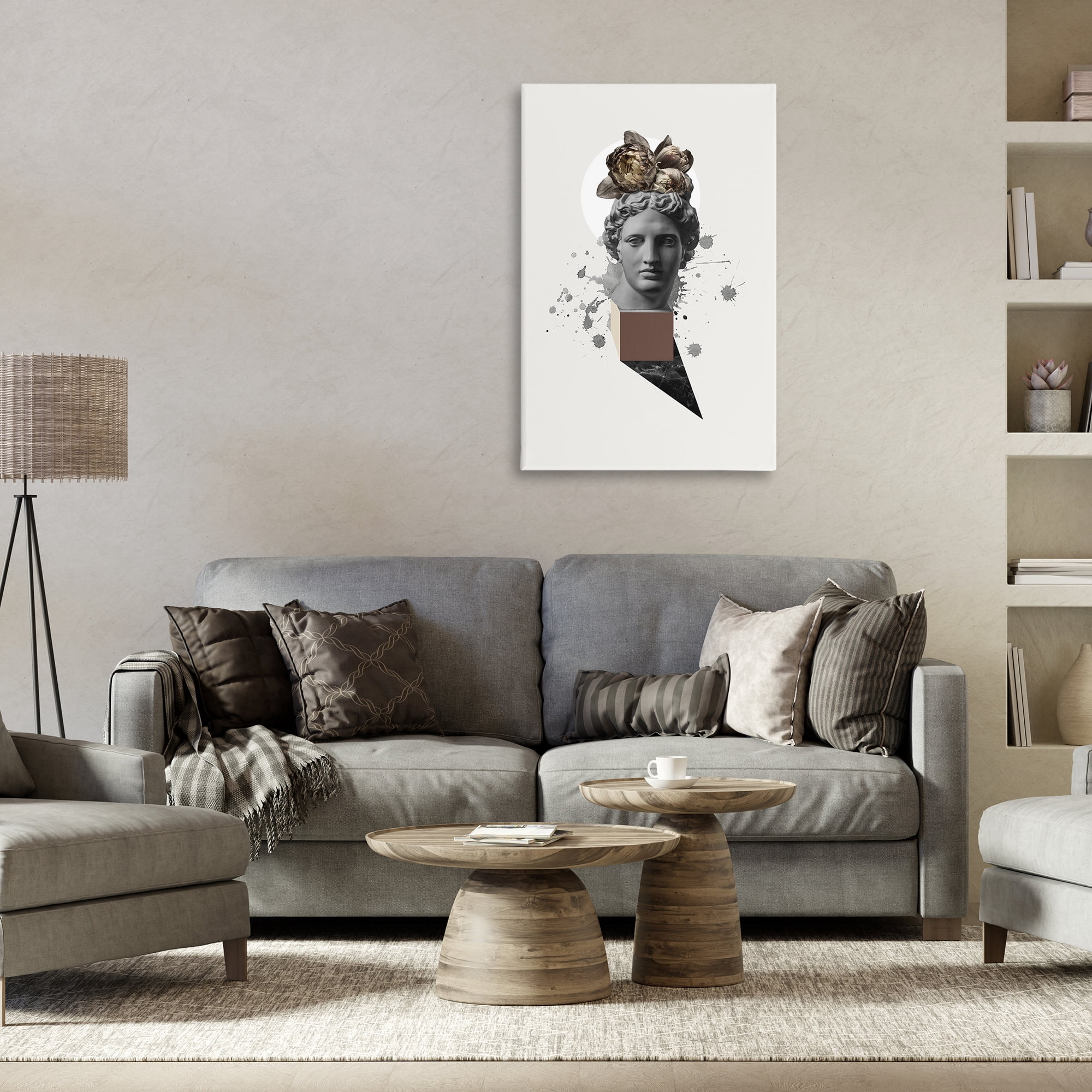 Stupell Industries Modern Statue with Peonies Botanical & Floral Painting Gallery Wrapped Canvas Art Print Wall Art, 24 x 36