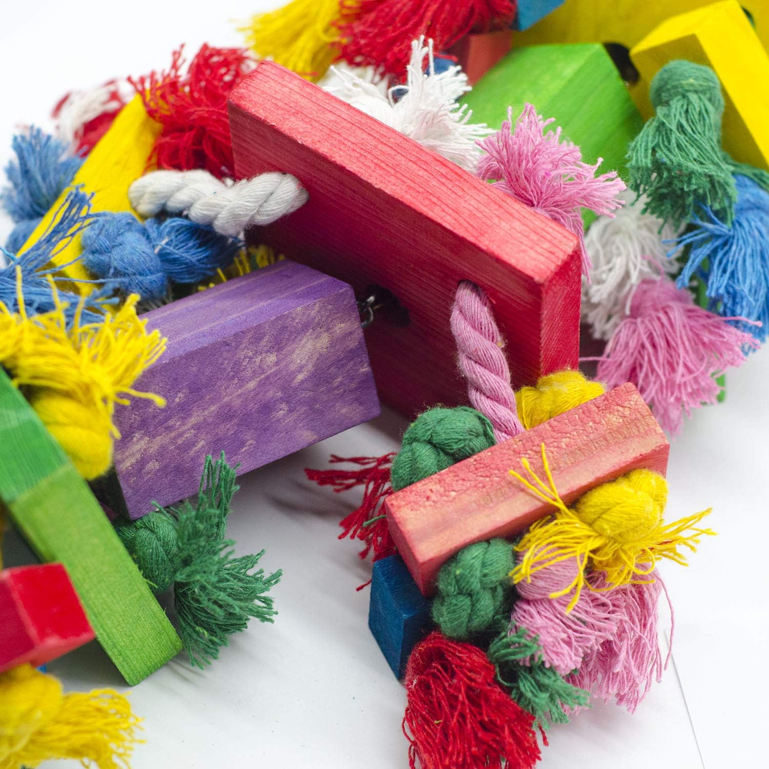 Ebaokuup Bird Block Knots Tearing Toy- 19.7 inch Multicolored Natural Wooden Parrot Chewing Toy Suggested for Macaws cokatoos, African Grey and a Variety of Amazon Parrots. (Large Size)
