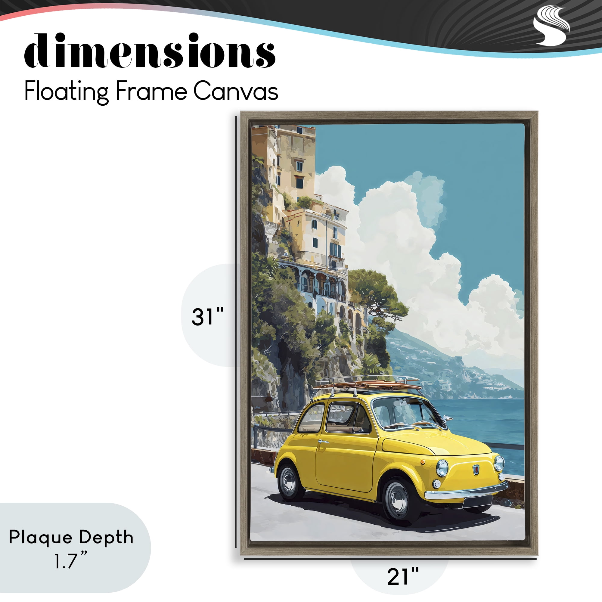 Stupell Industries Yellow Car on Coast Brown Framed Floater Canvas Wall Art, design by Petal Prints Design
