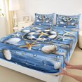 thumbnail image 4 of spefrowx Wood Nautical Lifebuoy Queen Sheets for Adults, Blue Ocean Starfish Scallop Queen Sheet Sets, 4-Piece, 1 Flat Sheet, 1 Fitted Sheet and 2 Pillowcases, 4 of 5