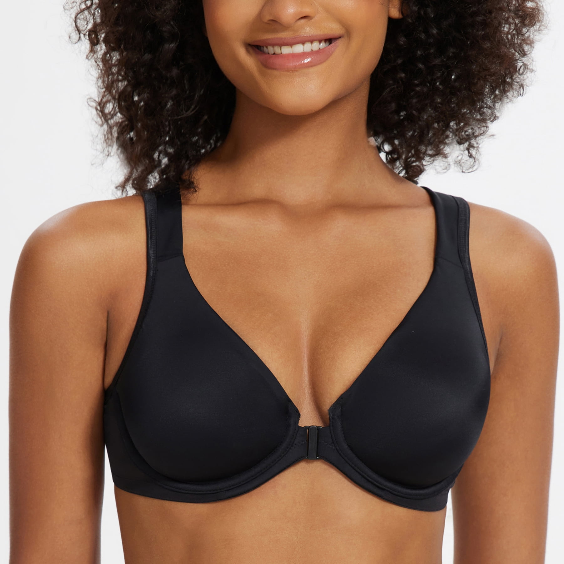 MELENECA Women's Front Closure Bras Plus Size Unlined Underwire Back Support Posture Bra Black 48G