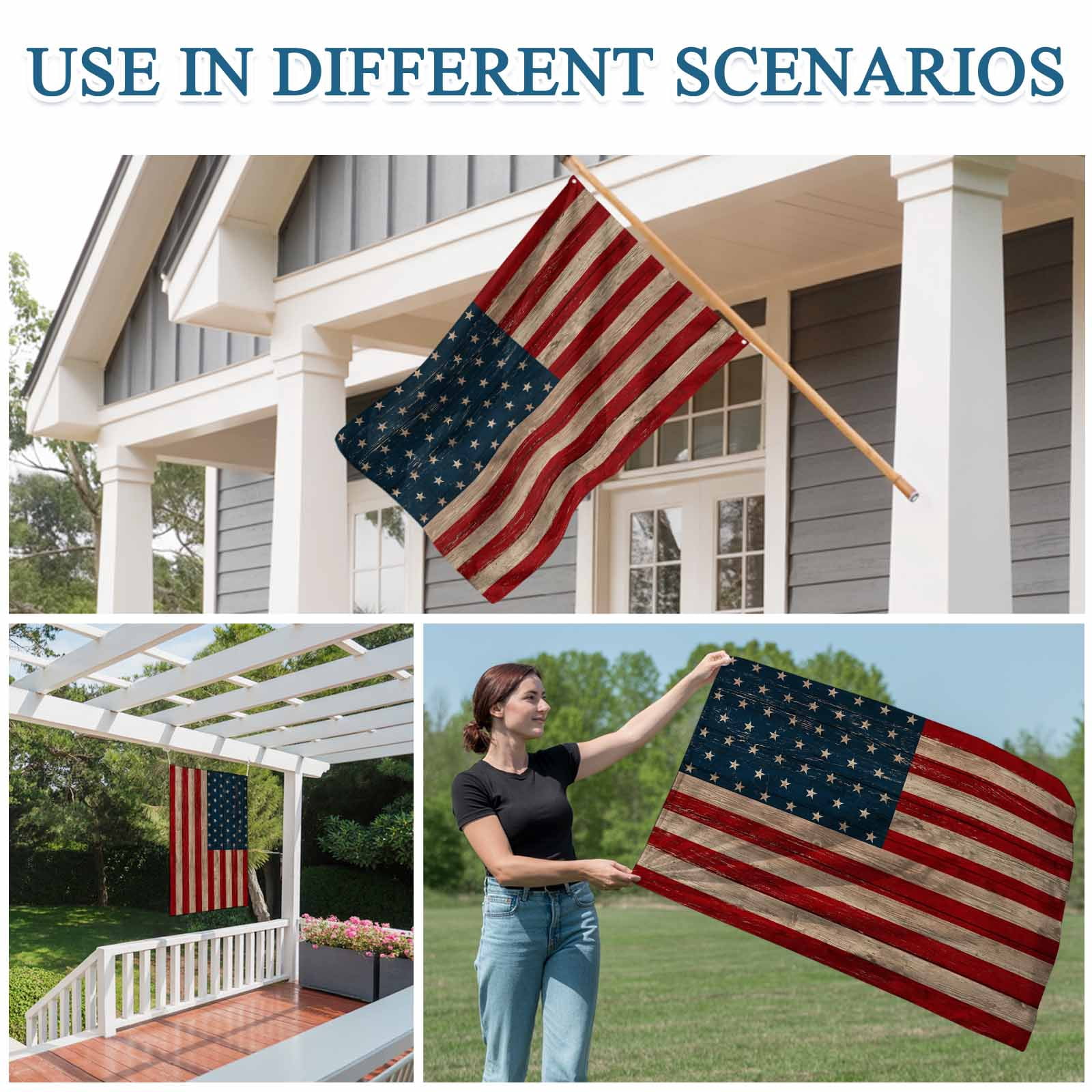 4th of July Flags for Outside 3x5 ft USA Flag Outdoor Flags Double Sided Grommets House Banner Patriotic Stars Red White and Blue Patio Yard Flag for Outdoor Party Porch Independence Day Decor