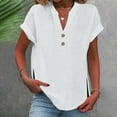 thumbnail image 2 of Women's Side Slit V-Neck Top Button Detail Short Sleeve Modern Casual Tee White XXXL, 2 of 9