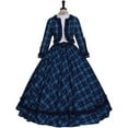 thumbnail image 2 of Women's Victorian Dickens Fair Dress Blue Plaid Civil War Ball Gown Southern Belle Costume Dress, 2 of 7
