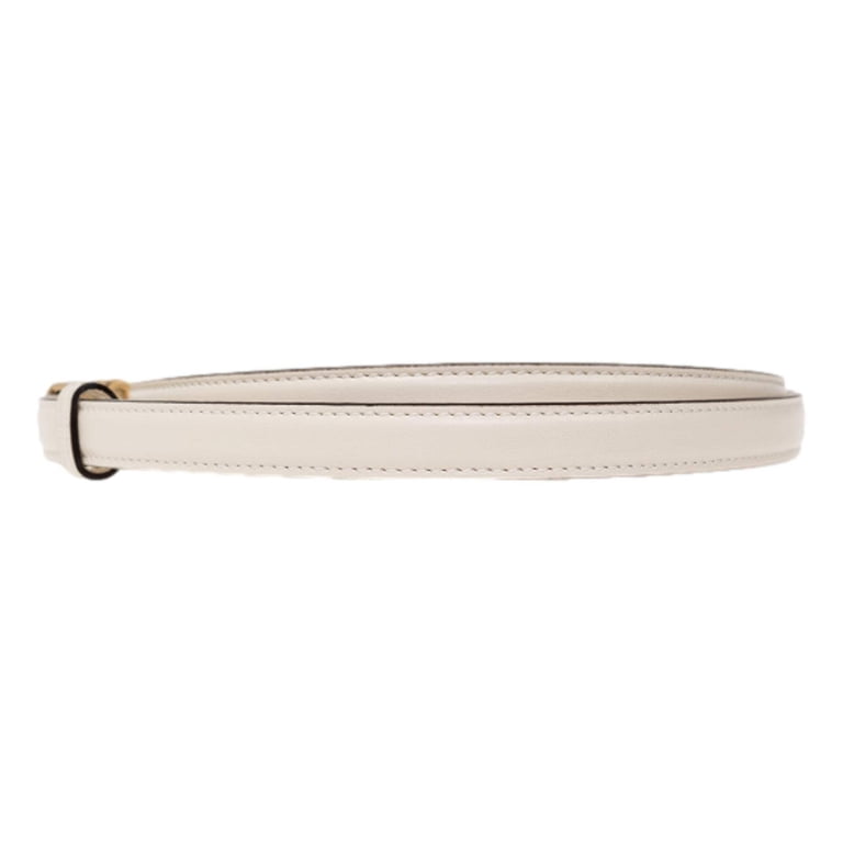 Gucci Cream Thin Leather Belt with Metal Gold Logo Lettering  display picture 2