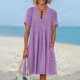 thumbnail image 1 of WILLBEST Vestidos De Mujer, Novedad De Verano, Vestido Plisado Informal Holgado A La Moda Retro Y De Lino Con Manga Corta Y Cuello En V, 1 of 3