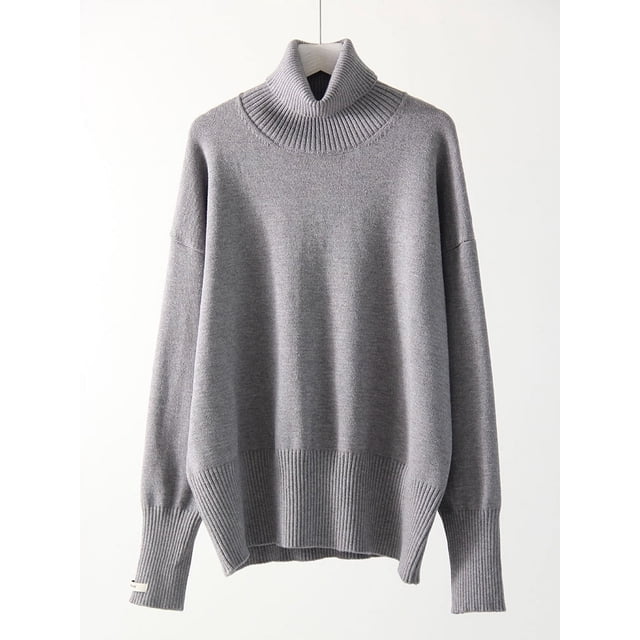 Suéteres de cuello alto para mujer, jerséis de punto sencillos de gran tamaño, jerséis gruesos y cálidos blancos, suéteres de gran tamaño para otoño e invierno para mujer