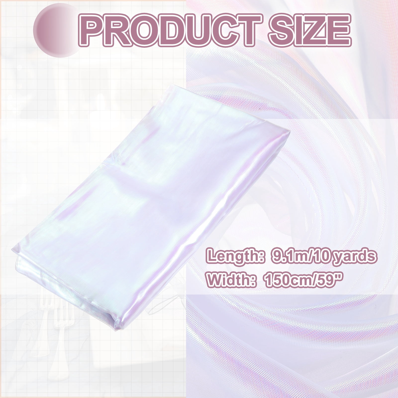 Uxcell Iridescent Sheer Organza Fabric, 10 Yards x 59 Inches Solid Laser Holographic Shiny Fabric, White