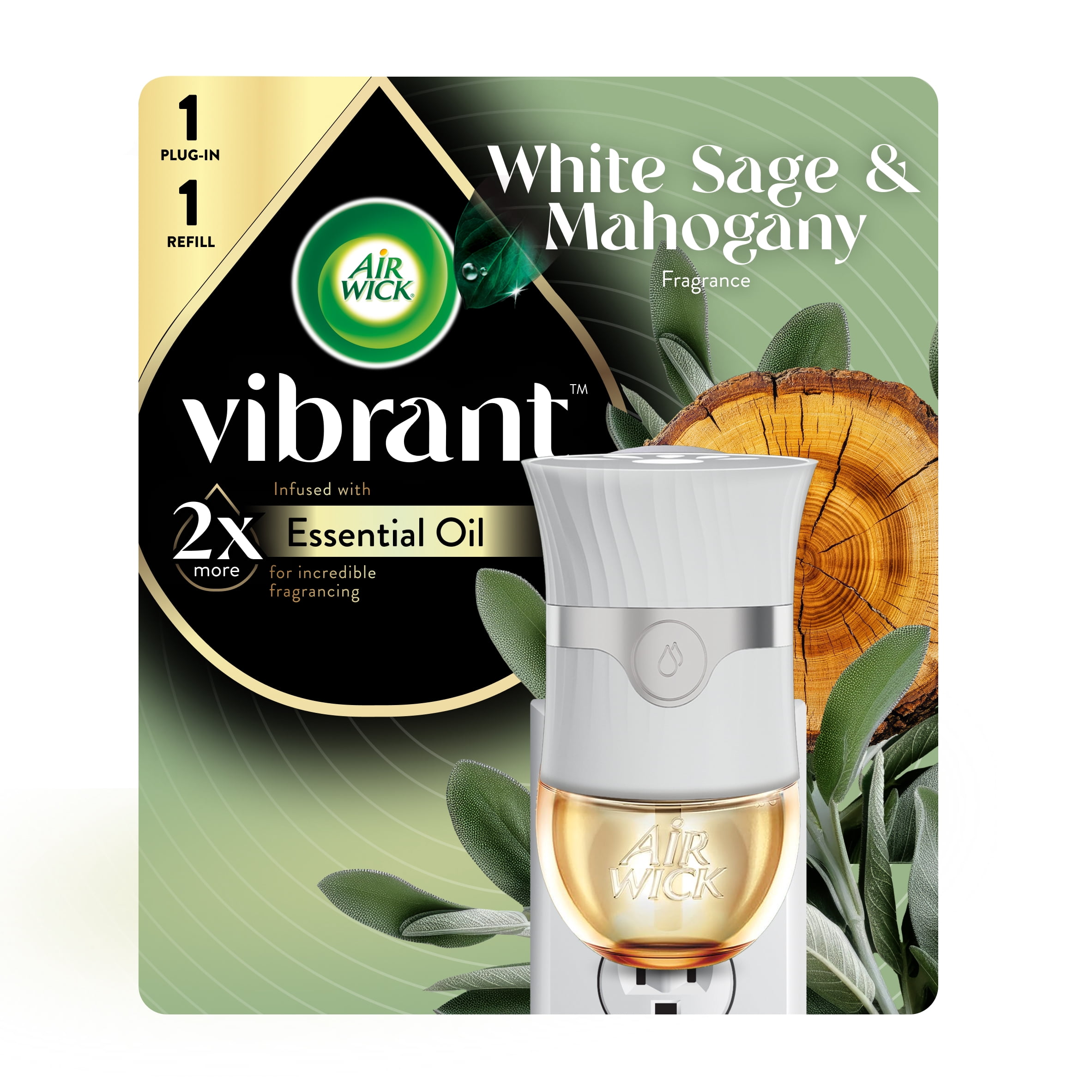 (4 pack) Air Wick Vibrant Plug-In Scented Oil Air Freshener Warmer Starter Kit, White Sage and Mahogany, 2 Piece