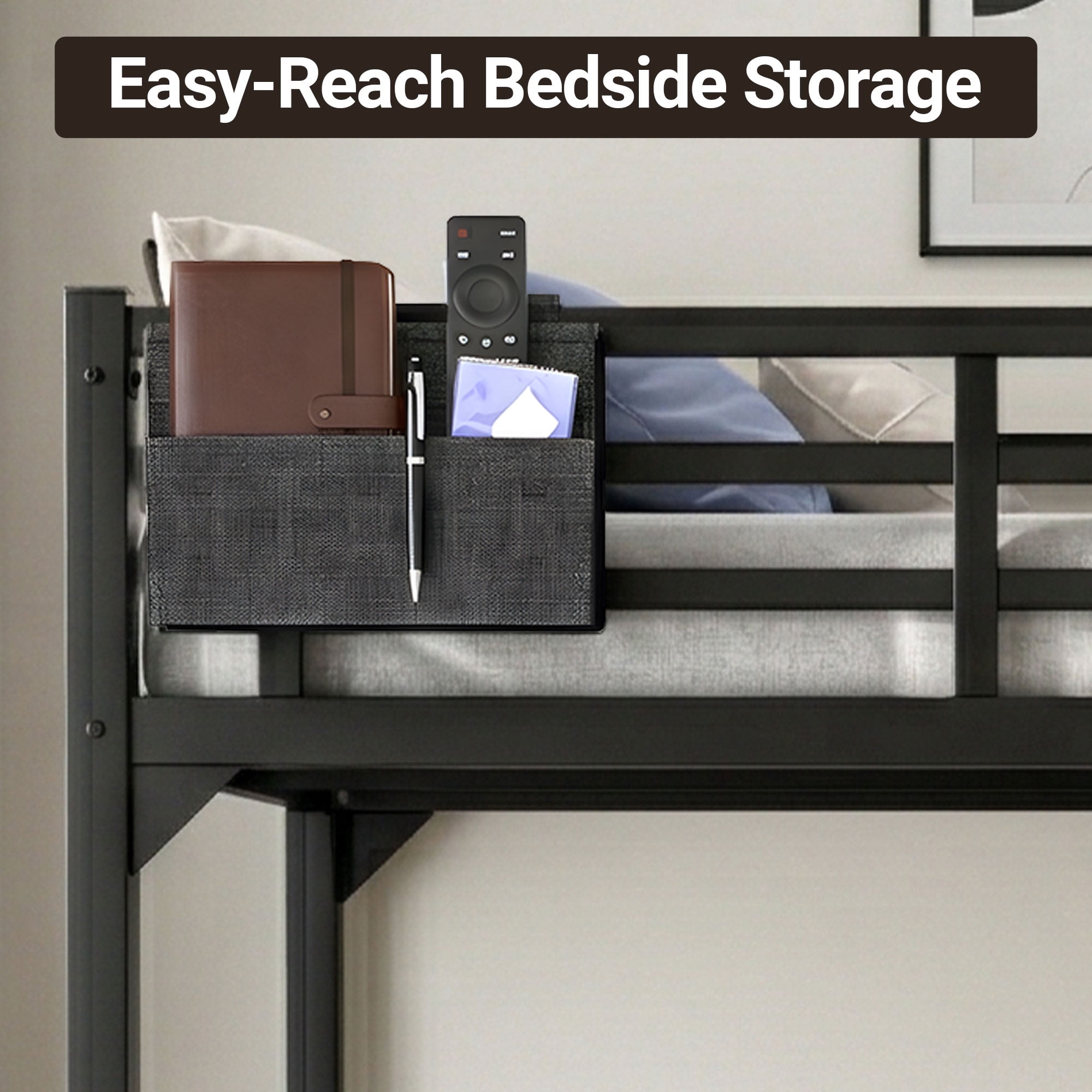 Miniyam Twin Metal Loft Bed with LED and Charging Station for Dorms and Apartments, Black