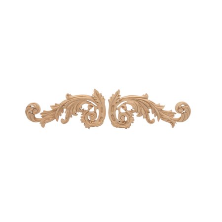 2-1/2 in. x 5-1/2 in. x 3/8 in. Unfinished Small Hand Carved North American Solid Alder Onlay Acanthus Scroll