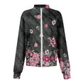 thumbnail image 4 of IYYVV Women's Ultra Soft Stretch Zip Up Scrub Jacket Floral Print Long Sleeve Scurbs Tops Dark Gray 2XL, 4 of 5
