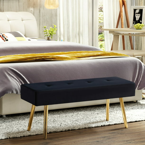 Long Bench Bedroom Bed End Stool Bed Benches Black Tufted Velvet With