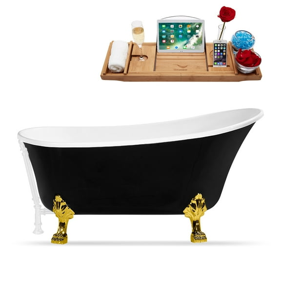 67" Streamline N345GLD-WH Clawfoot Tub and Tray With External Drain