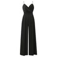 thumbnail image 6 of Women's Summer Jumpsuit Sleeveless Spaghetti Strap Solid Color Casual Straight Wide Leg Palazzo Pants Romper, 6 of 7