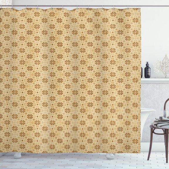 Ambesonne Floral Shower Curtain, Doodle Tulips Daisies, 69"Wx70"L, Caramel and Tan