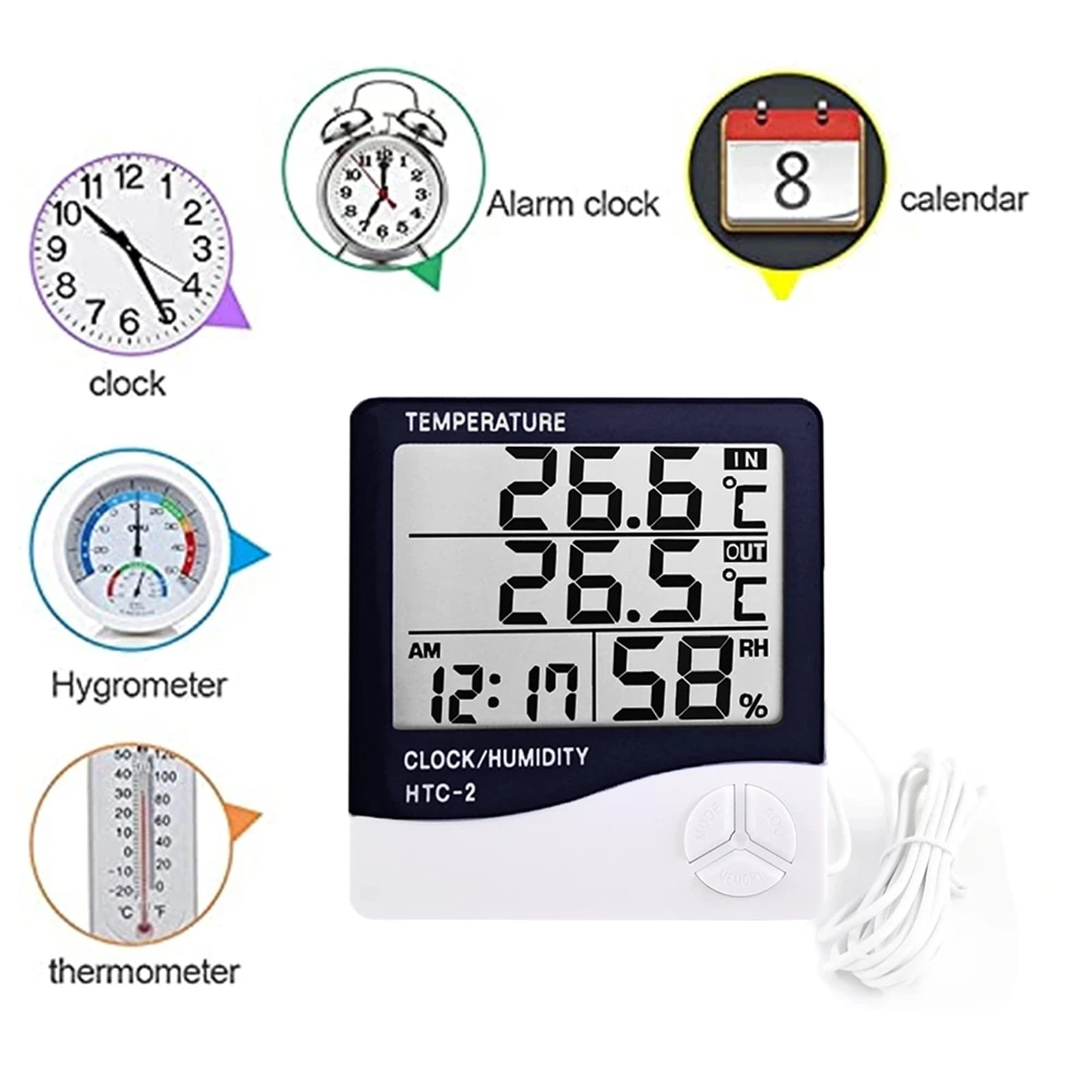 LCD Electronic Digital Temperature Humidity Meter Thermometer Hygrometer Indoor Outdoor Weather Station Clock