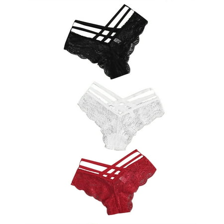 

Womens Underwear 3PC Women Lace Flowers Low Waist Underwear Panties G-string Lingerie Thongs