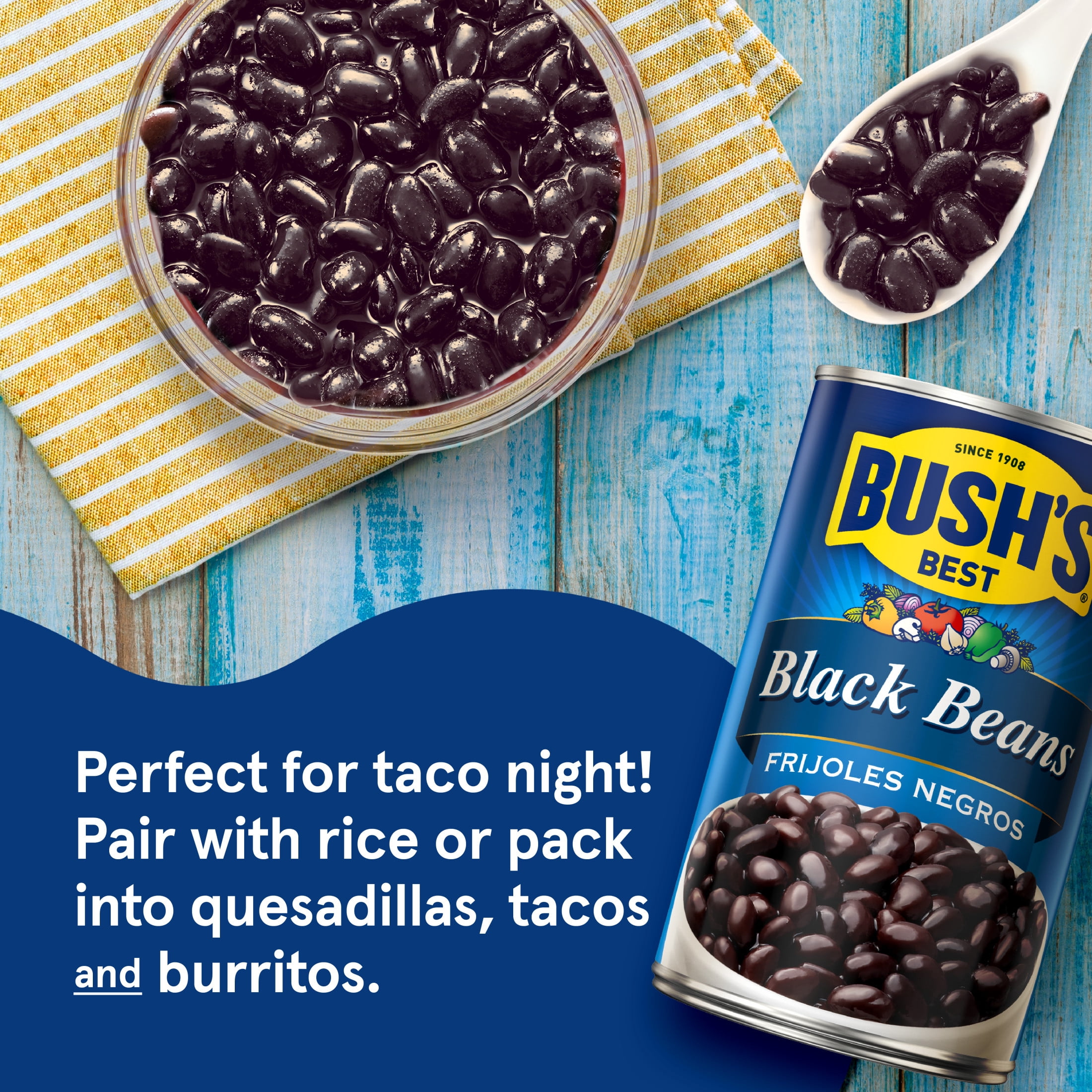 (4 pack) Bush's Canned Black Beans, Canned Black Beans, 26.5 oz Can