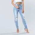 thumbnail image 3 of Puntoco Mujer Agujero Botón Cremallera Bolsillo Jeans Casual Denim Flares Pierna Ancha Pantalones Delgados Puntoco Puntoco-7157, 3 of 5