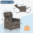 thumbnail image 2 of Power Recliner Chair with Electric Adjustable Back, USB Port and Side Pockets - Overstuffed Design, Brown, 2 of 5