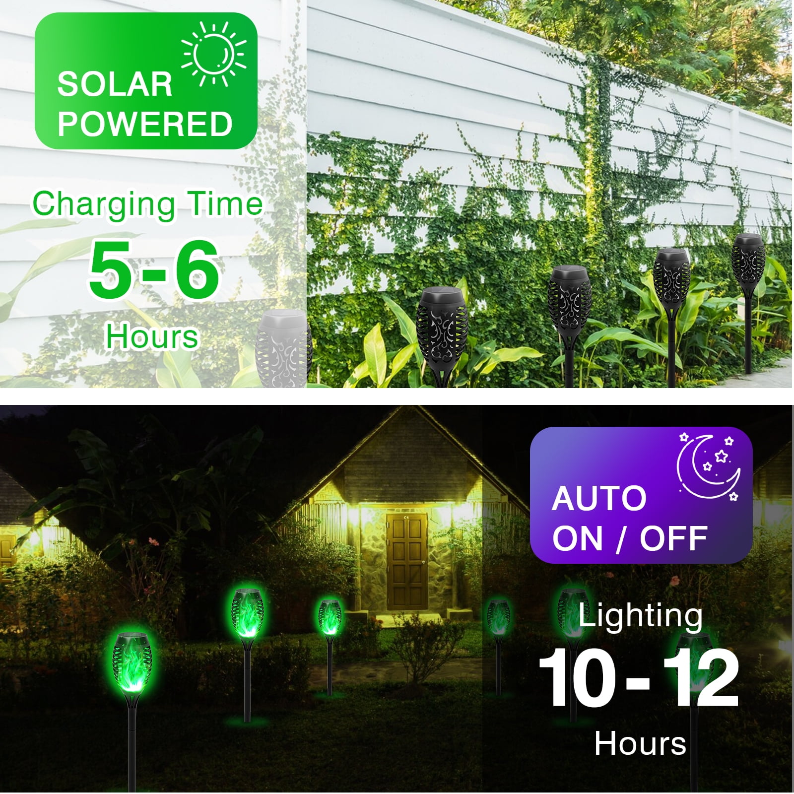 4PCS Solar Lights Outdoor, Solar Torch Light W/Green Flickering Flame for Garden Decor, Solar Garden Lights, Waterproof Solar Powered Lights for Outside Patio Pathway Yard Decoration