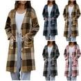 thumbnail image 6 of qucoqpe Womens Plaid Trench Coat Long Sleeve Button Up Casual Shacket Jacket Fall Winter Fashion Elegant Long Pea Coat with Pockets, 6 of 6