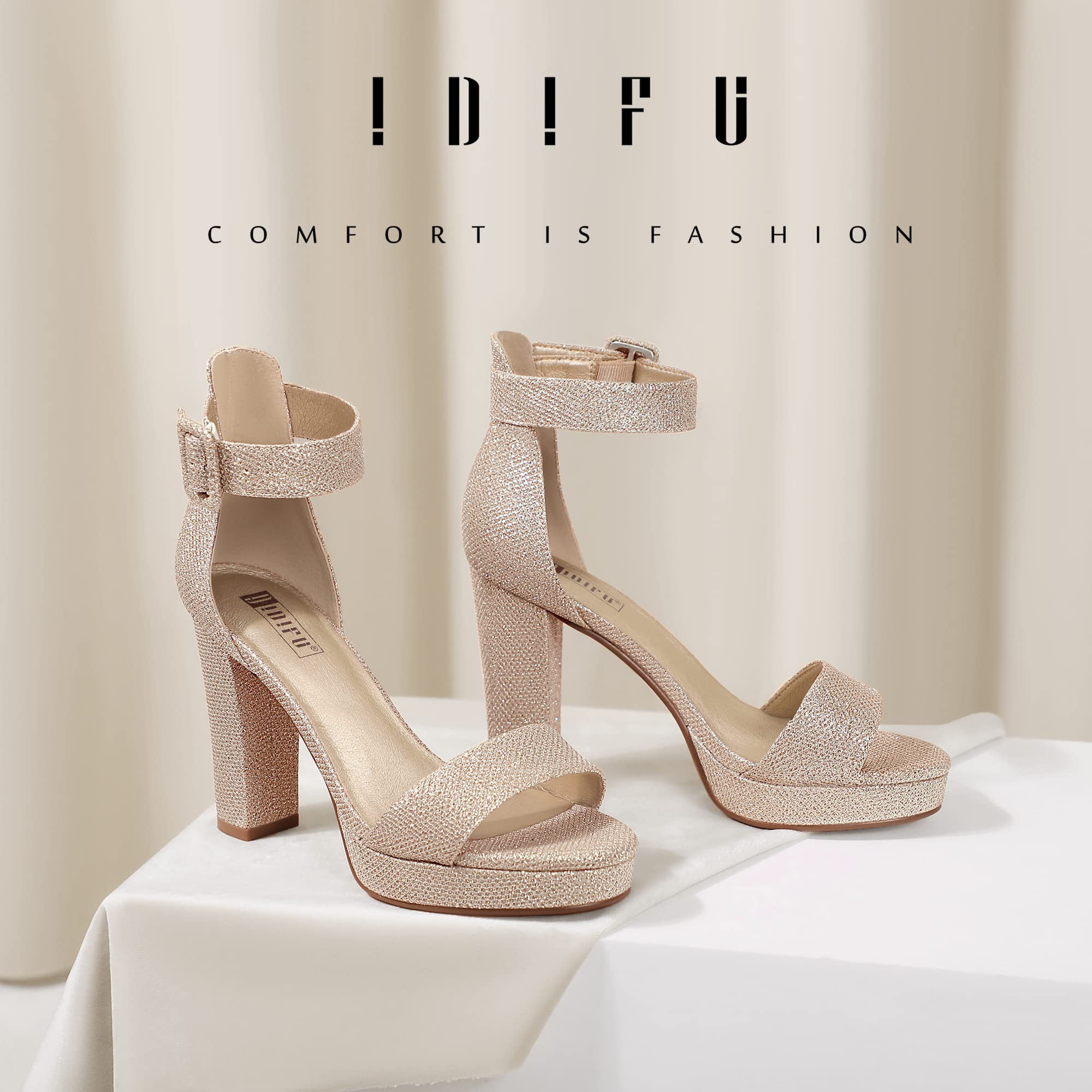 IDIFU Womens IN4 Sabrina Platform Chunky High Heels Ankle Strap Heeled Sandals Wedding Party Dress Shoes 