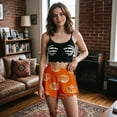 thumbnail image 5 of Miaoju Halloween Pjs For Women Spooky Vest And Shorts Sleepwear Set With Skull And Crossbones Print In Orange Size S Casual Holiday Nightwear Loungewear, 5 of 5