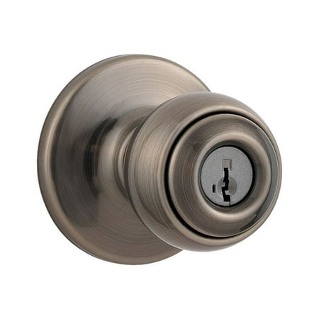- Kwikset Polo Patio & Porch Keyed Locking Handle Door Knob Set, Antique Nickel
