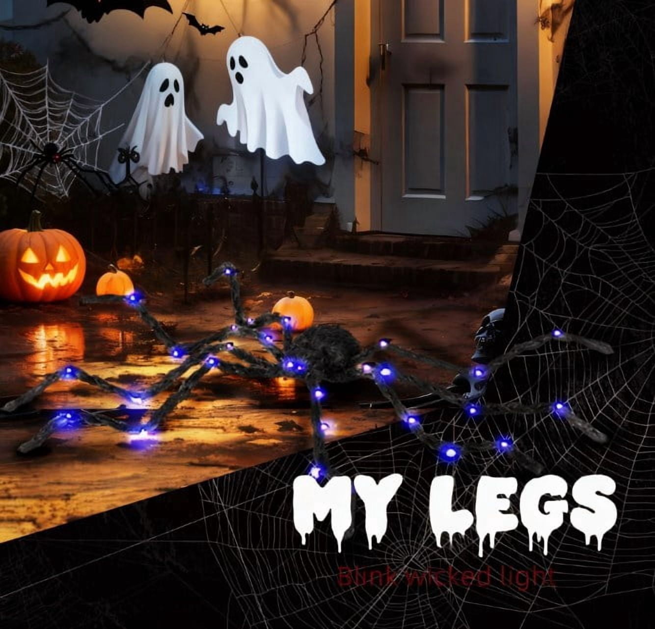 Light-Up Oversized Spider Halloween Decoration 47.2 Inch Purple Glowing Bendable Legs Battery-Operated for Haunted House
