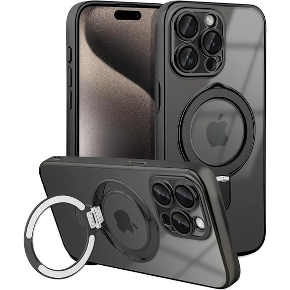 Clear for iPhone 15 Pro Case [Compatible with Magsafe] with Magnetic Invisible Stand Electroplated Bumper Crystal Back Soft TPU Full Body Shockproof Protective Phone Cover 6.7 Inch, Black