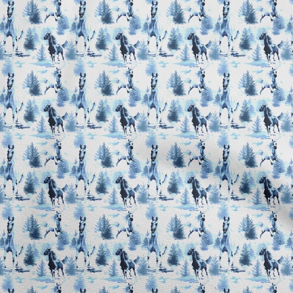 oneOone Polyester Spandex Teal Blue Fabric Horse Diy Clothing Quilting Fabric Print Fabric By Yard 56 Inch Wide-W2
