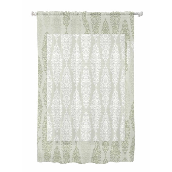 Sheer Curtains 63 Inch Length, Sage Green Semi Sheer Curtains Light Filtering Window Treatment, Vintage Elegant Abstract Art Privacy Voile Drapes for Living Room Bedroom 52x63 Inch