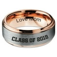 thumbnail image 2 of Tungsten Graduating Class Of 2019 Engraved Love Mom Band Ring 8mm Men Women Comfort Fit 18k Rose Gold Step Bevel Edge Brushed Polished, 2 of 4
