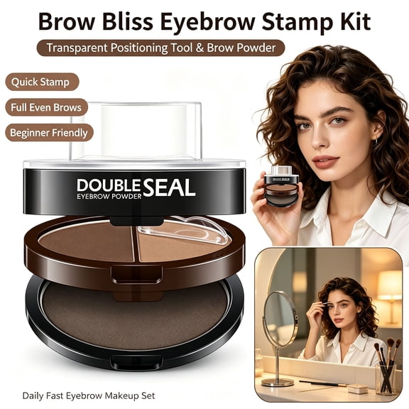Brow Bliss Eyebrow Stamp Kit - with Transparent Positioning Tool & Brow Powder, Quick Stamp Creates Full Even Brows, Easy Makeup for Beginner Friendly Daily Fast Eyebrow Makeup Set