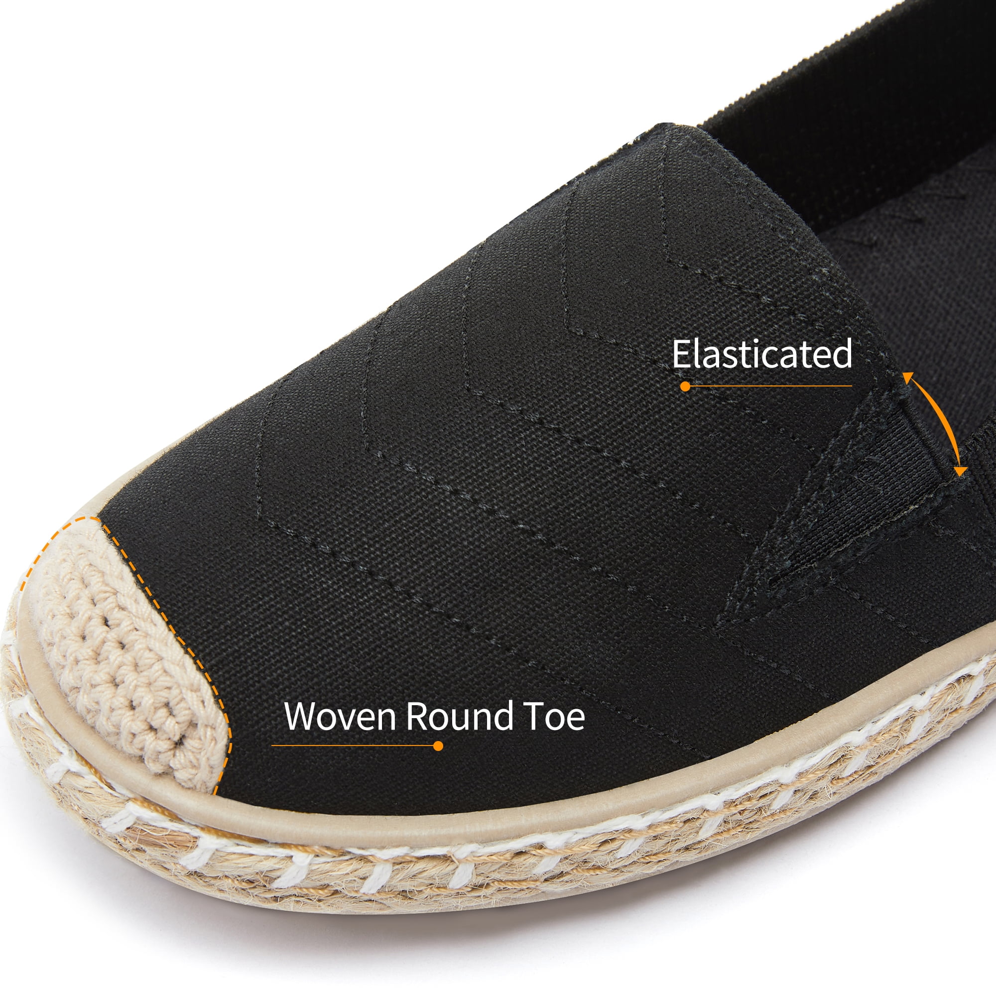 AOMAIS Women Espadrille Flats Mesh Knitted Shallow Slip Ons Comfy Breathable Canvas loafers Casual Daily Walking Shoes for Lady(Black US9)