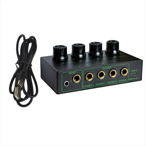 Amplificador de Audio Estéreo de 4 Canales y Bajo Ruido, Amplificador Profesional de Auriculares para Mezclador de Sonido, PC y Guitarra (Juego de 1)
